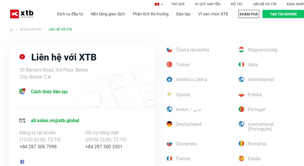 Sàn XTB hỗ trợ đa ngôn ngữ, nhiều kênh liên hệ